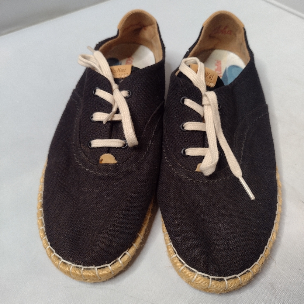 OluKai Women's Kaula PA'A Li Espadrille Sneaker Shoes Black Size 9.5 A6